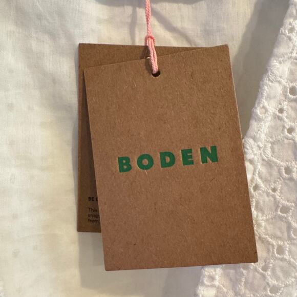 New Boden Broderie Midi Tea Dress White Eyelet Button Front Short Sleeve Sz 8 - Picture 4 of 7